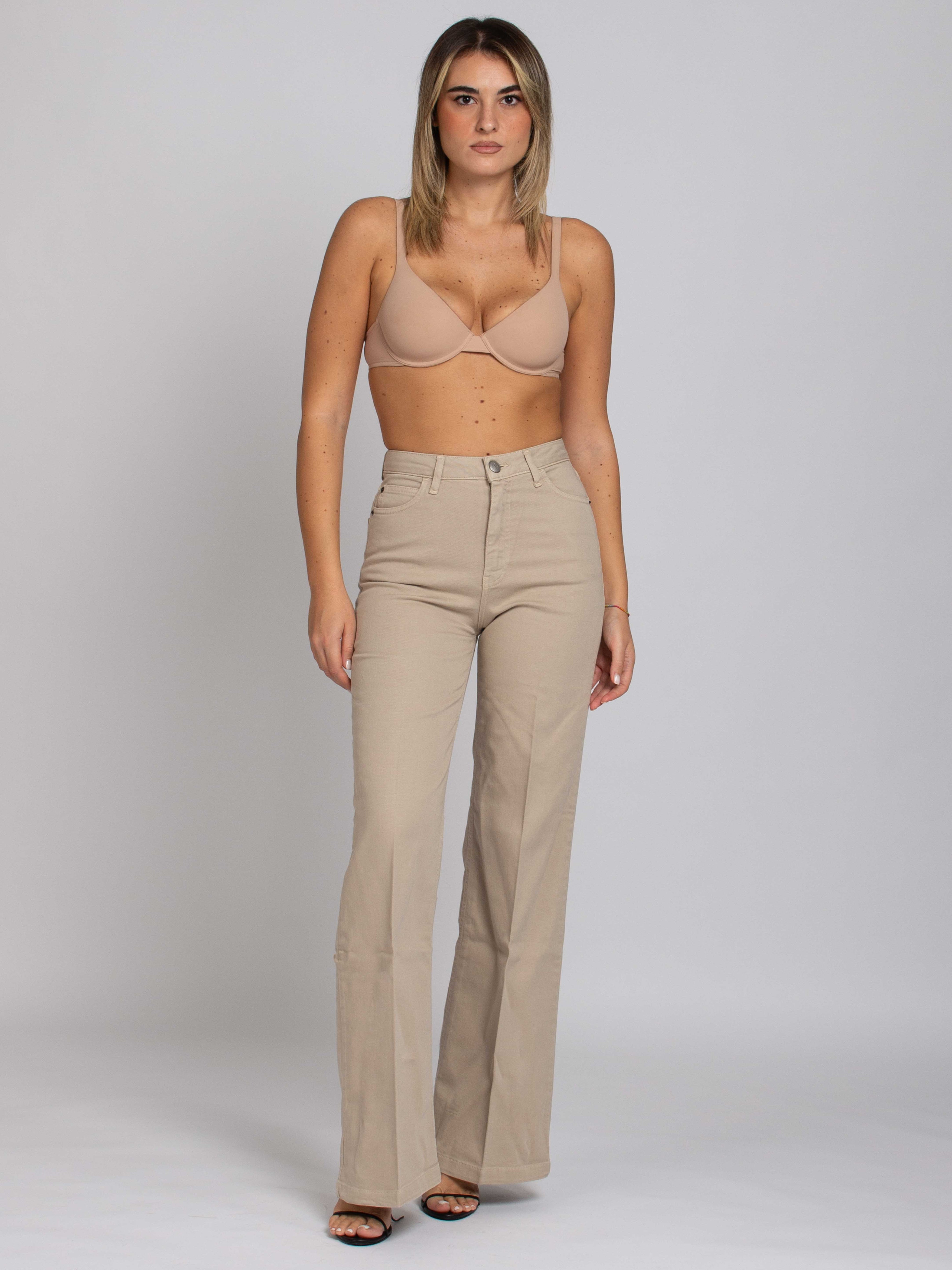 Jane Vita Alta Gamba Dritta - Denim Beige